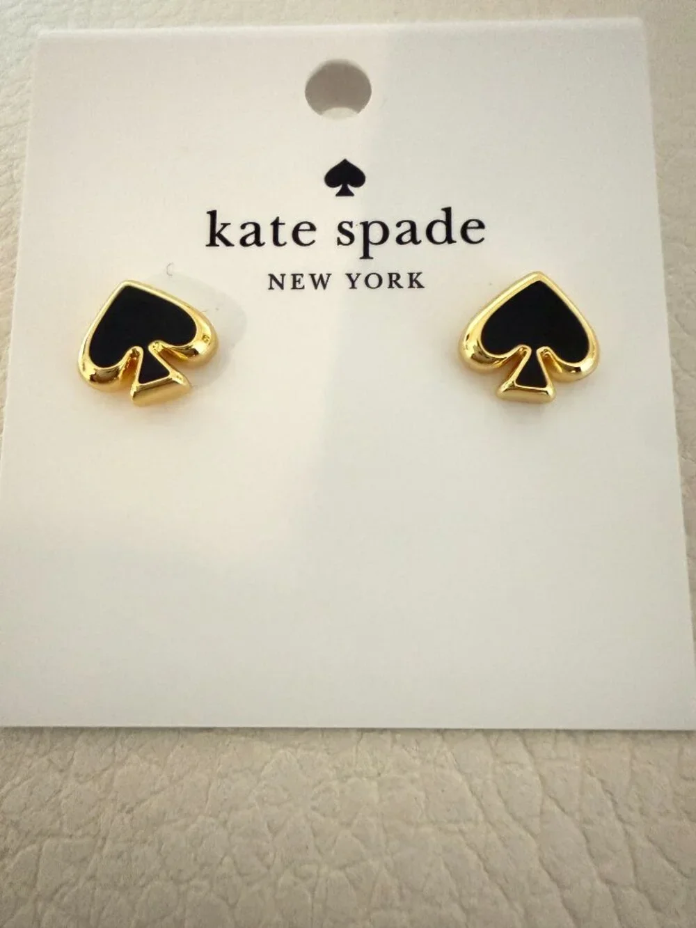 NEW KATE SPADE NEW YORK SPADE LOGO STUD EARRINGS GOLD TONE & BLACK ENAMEL